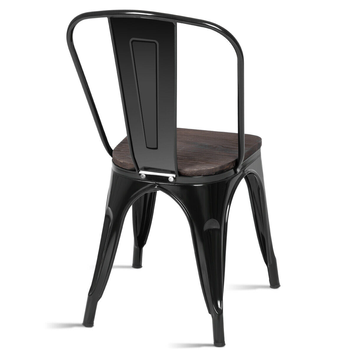Set of 4 Stackable Metal and Wood Dining Chairs 18 Inch Seat Height - Black