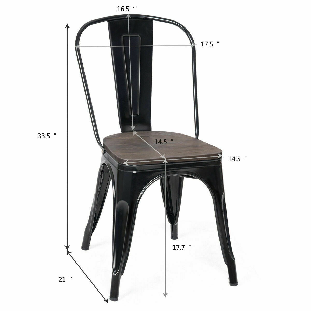 Set of 4 Stackable Metal and Wood Dining Chairs 18 Inch Seat Height - Black