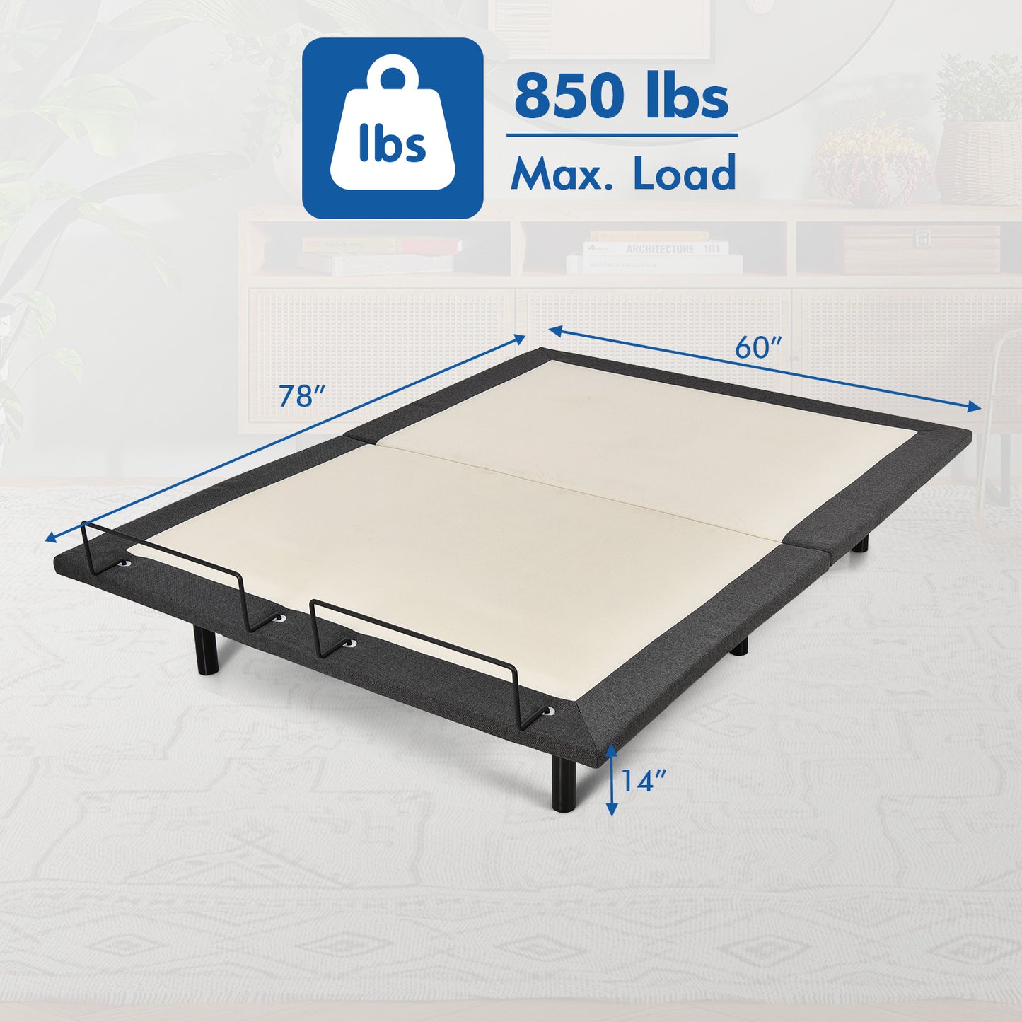 Queen Size Adjustable Electric Bed Frame with Massage Function & Customizable Positions