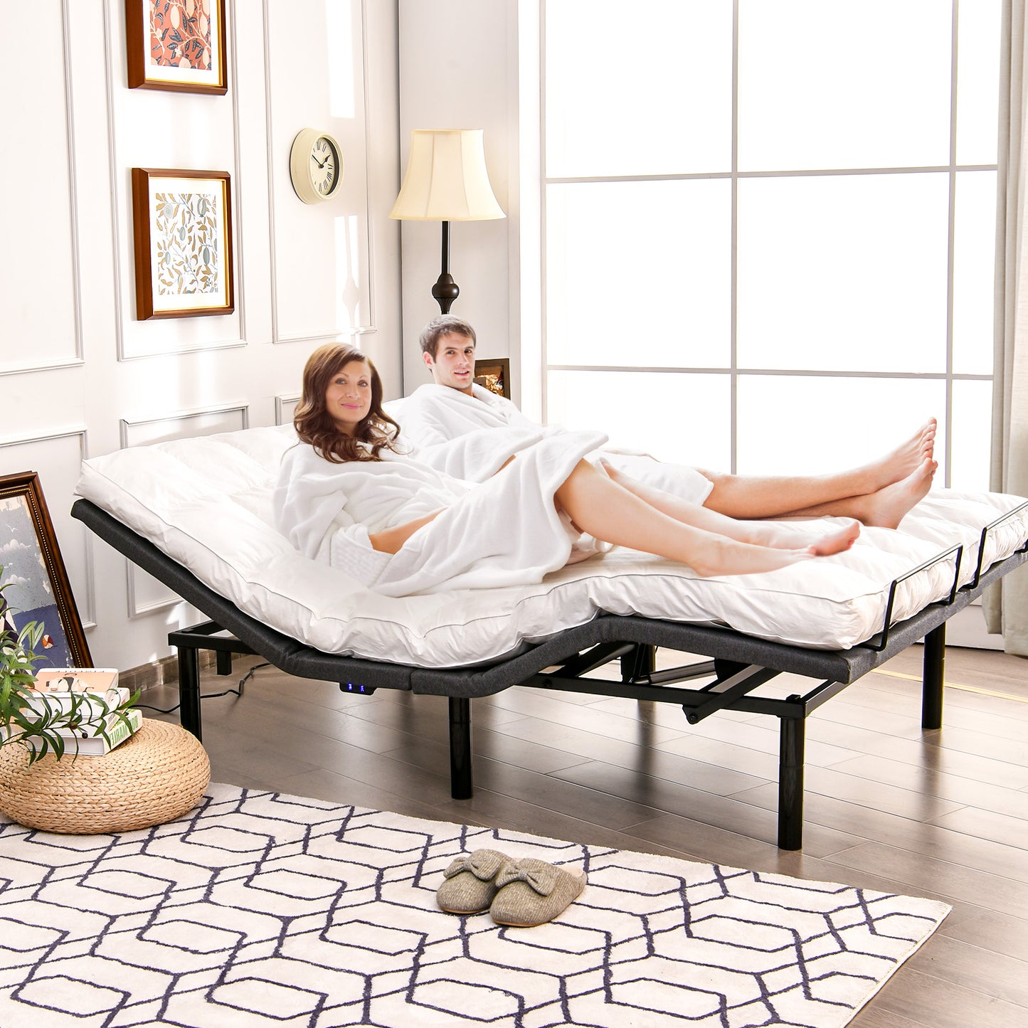 Queen Size Adjustable Electric Bed Frame with Massage Function & Customizable Positions
