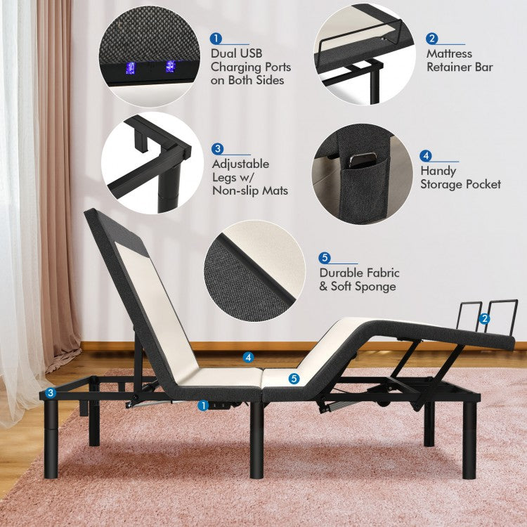 Queen Size Adjustable Electric Bed Frame with Massage Function & Customizable Positions