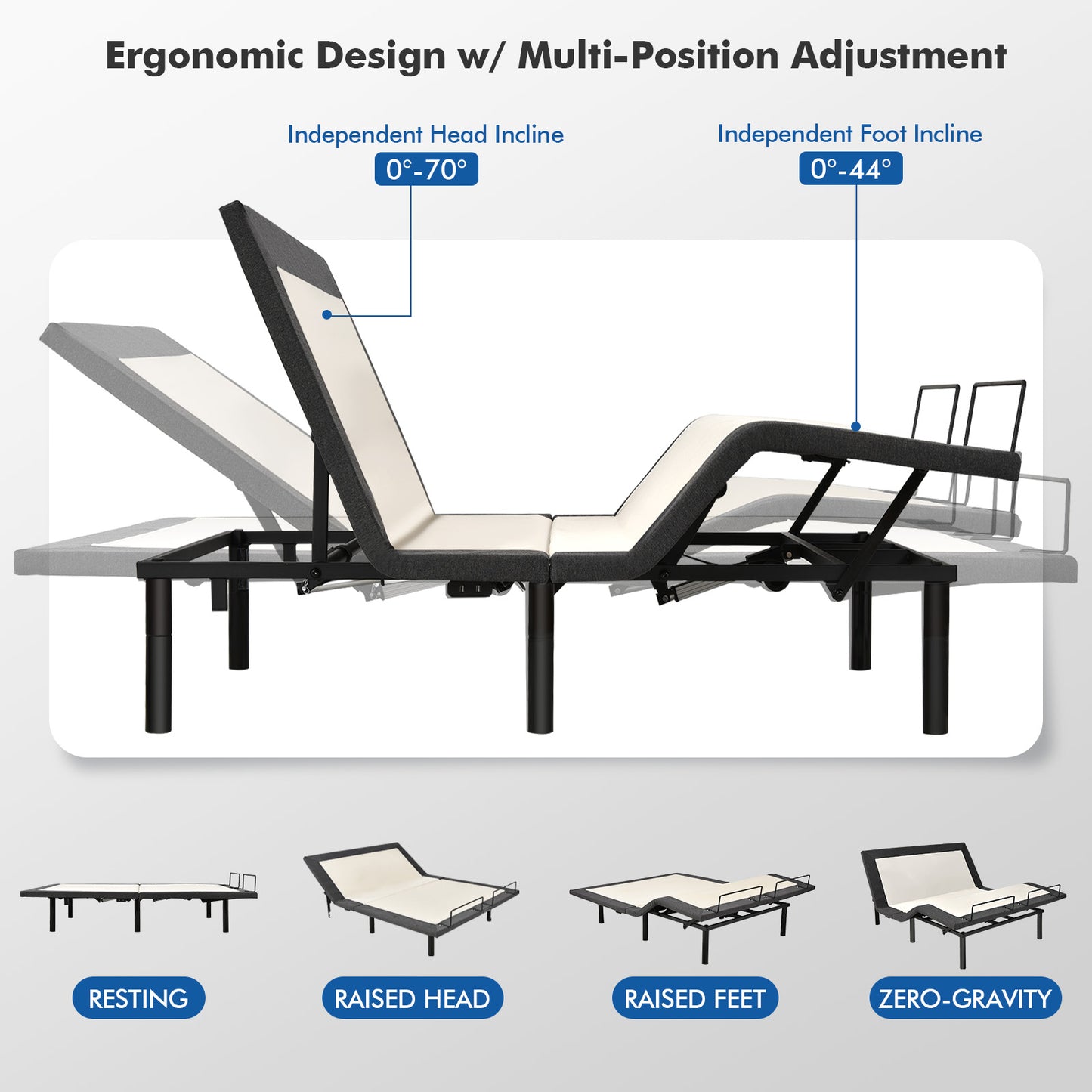 Queen Size Adjustable Electric Bed Frame with Massage Function & Customizable Positions