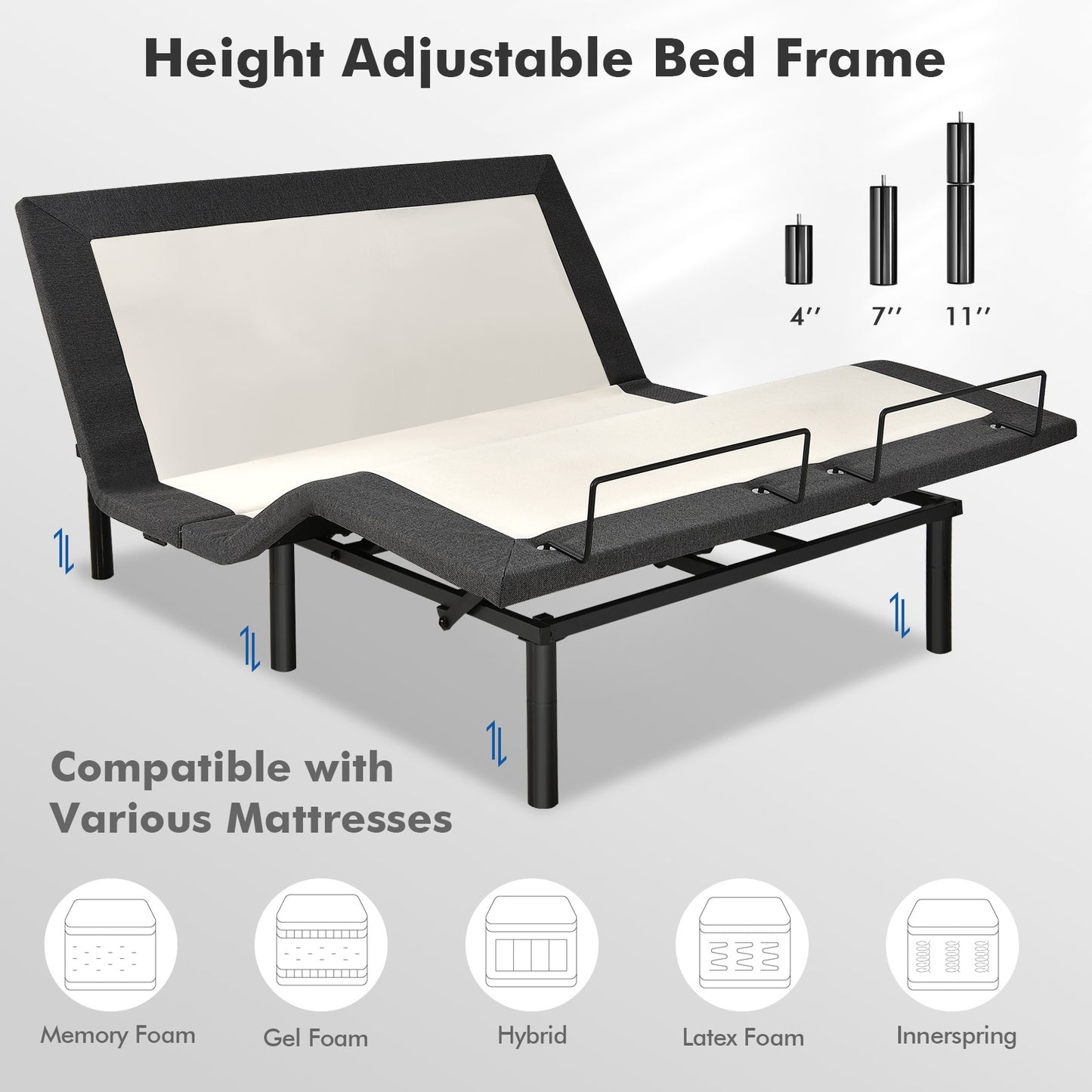 Queen Size Adjustable Electric Bed Frame with Massage Function & Customizable Positions