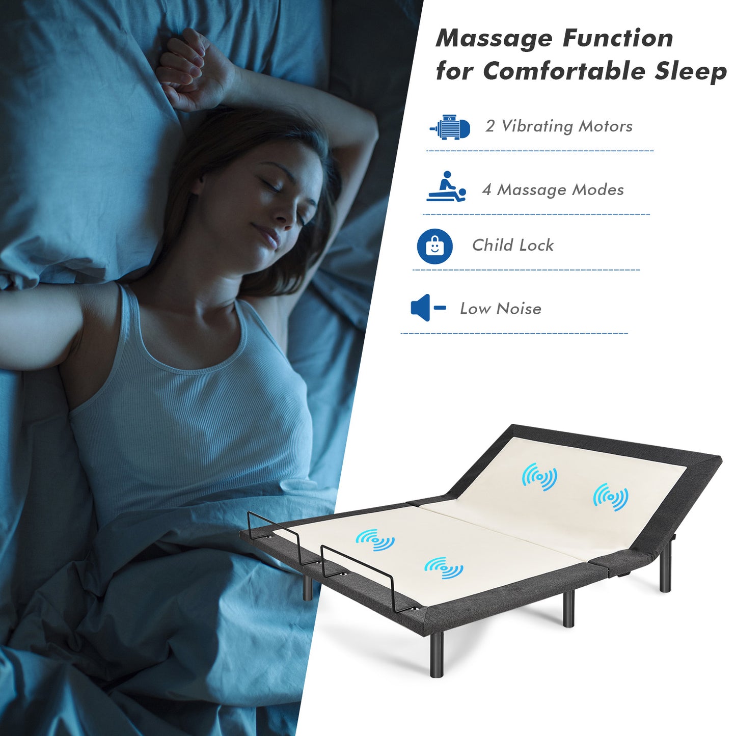 Queen Size Adjustable Electric Bed Frame with Massage Function & Customizable Positions
