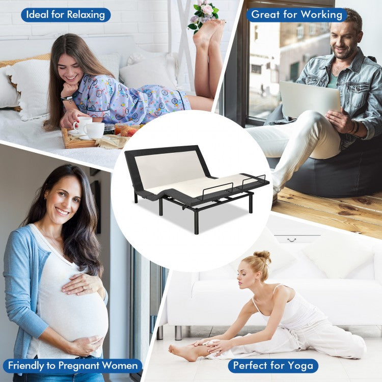 Queen Size Adjustable Electric Bed Frame with Massage Function & Customizable Positions