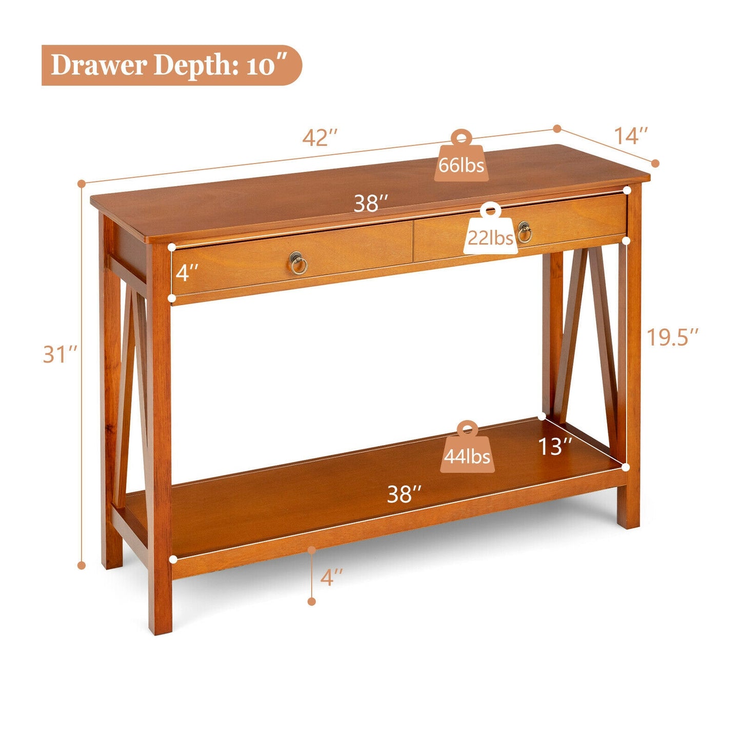 Modern Entryway Console Table with 2 Drawers and Open Storage Shelf – Natural