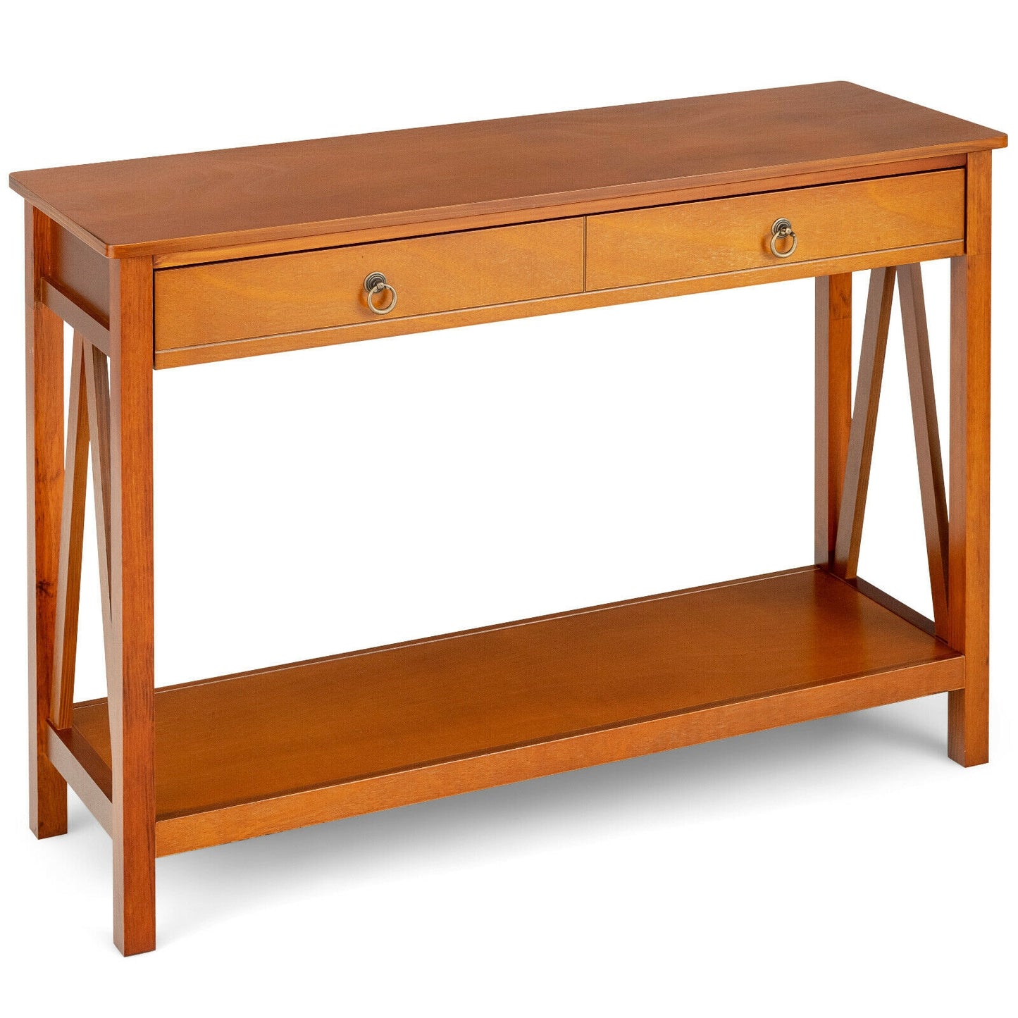 Modern Entryway Console Table with 2 Drawers and Open Storage Shelf – Natural