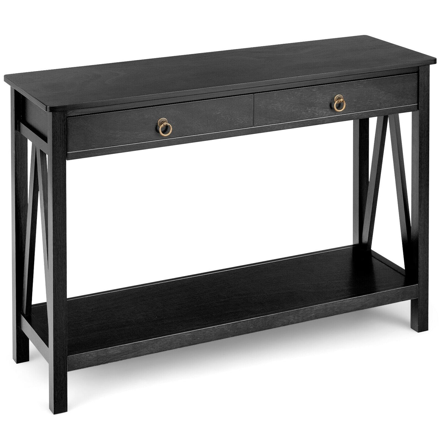 Modern Entryway Console Table with 2 Drawers and Open Storage Shelf – Black