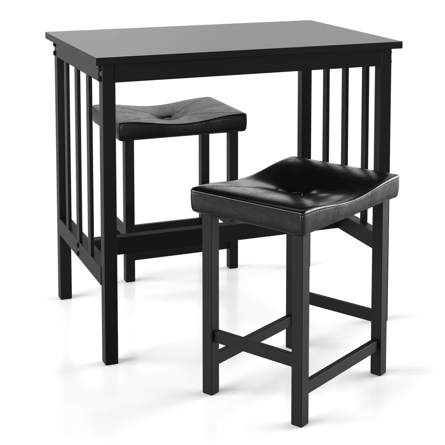 Modern 3-Piece Counter Height Dining Set with Faux Marble Table and Upholstered Stools