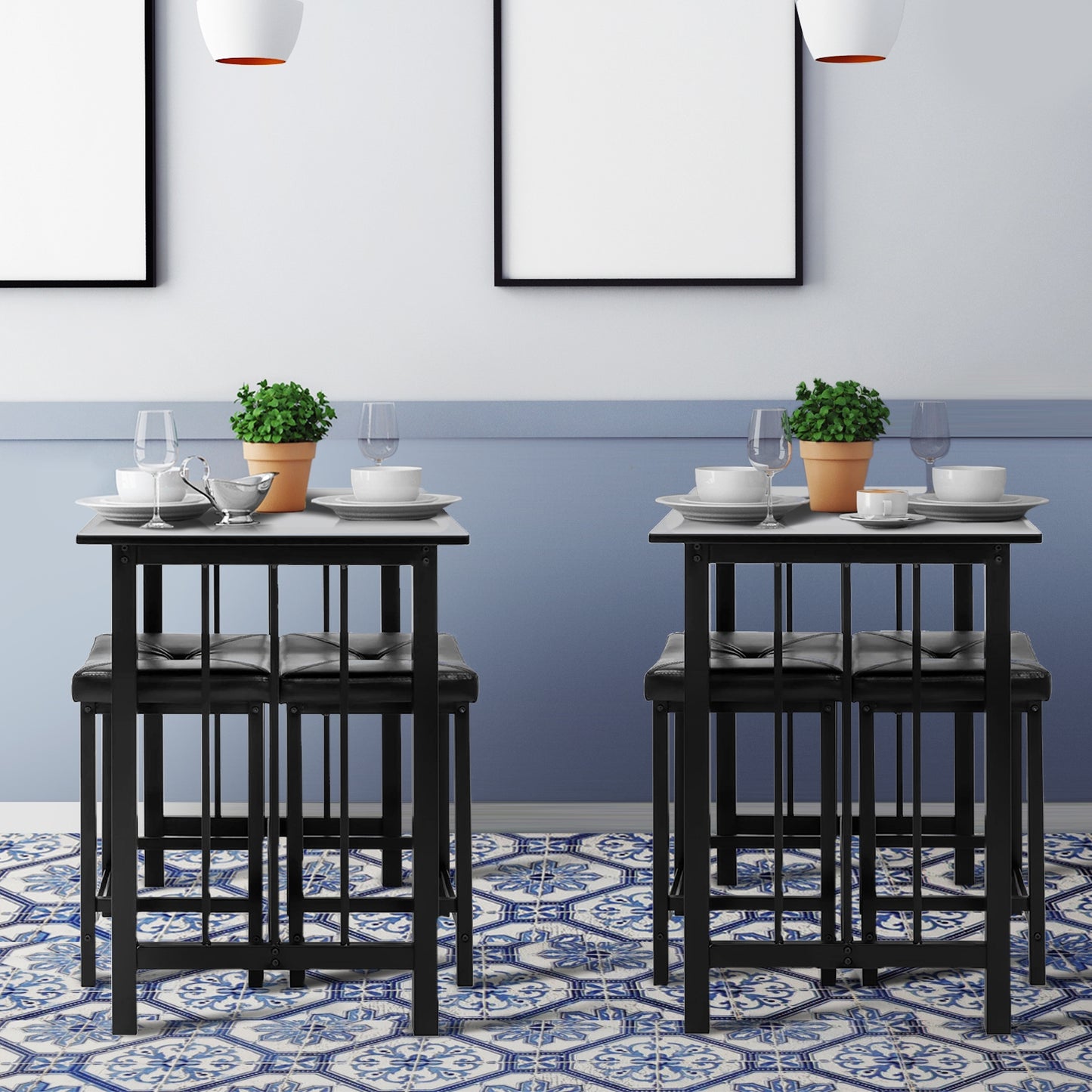 Modern 3-Piece Counter Height Dining Set with Faux Marble Table and Upholstered Stools