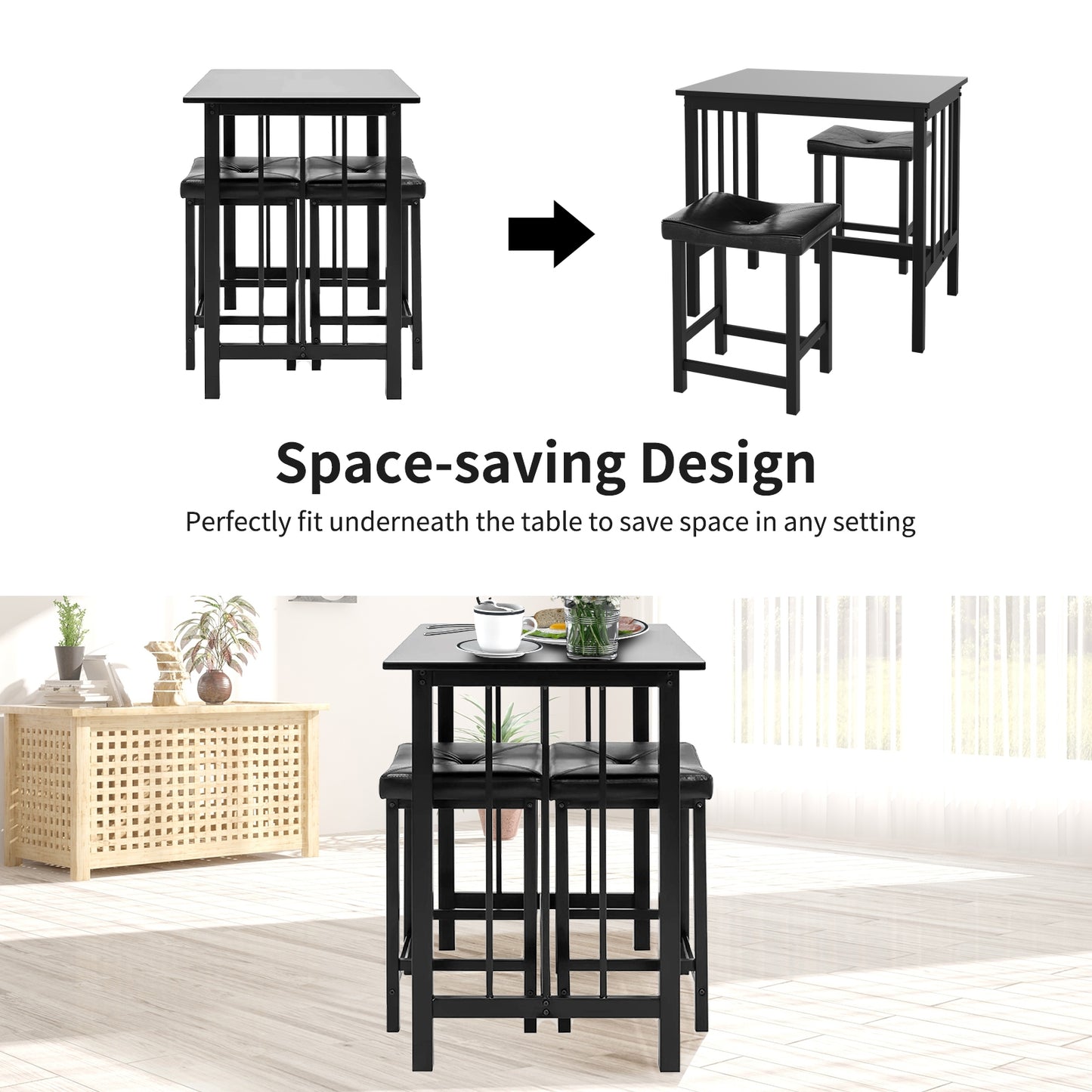 Modern 3-Piece Counter Height Dining Set with Faux Marble Table and Upholstered Stools