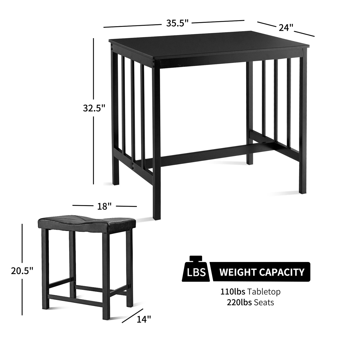 Modern 3-Piece Counter Height Dining Set with Faux Marble Table and Upholstered Stools