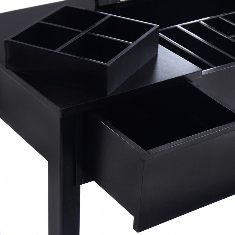 Elegant Vanity Set with Flip Mirror, Built-In Storage, and Comfort Seat – Black
