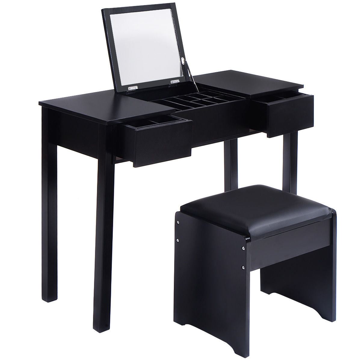 Elegant Vanity Set with Flip Mirror, Built-In Storage, and Comfort Seat – Black