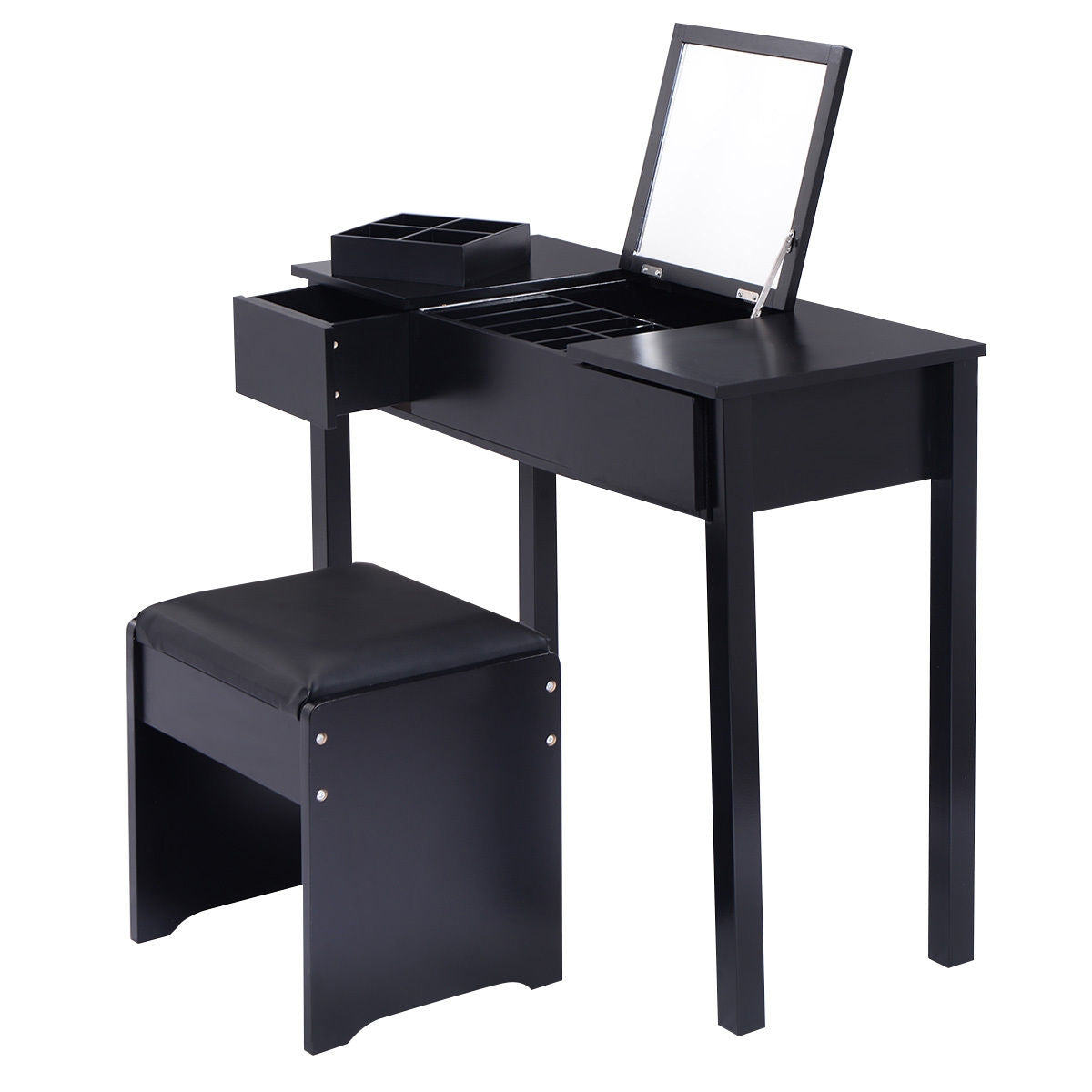 Elegant Vanity Set with Flip Mirror, Built-In Storage, and Comfort Seat – Black