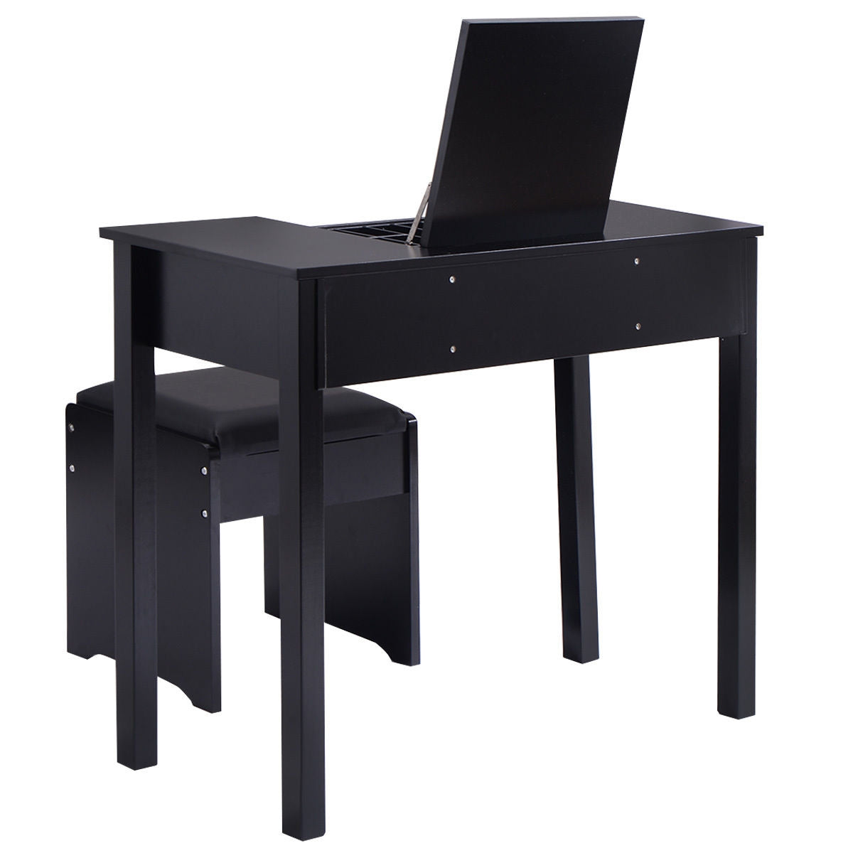 Elegant Vanity Set with Flip Mirror, Built-In Storage, and Comfort Seat – Black