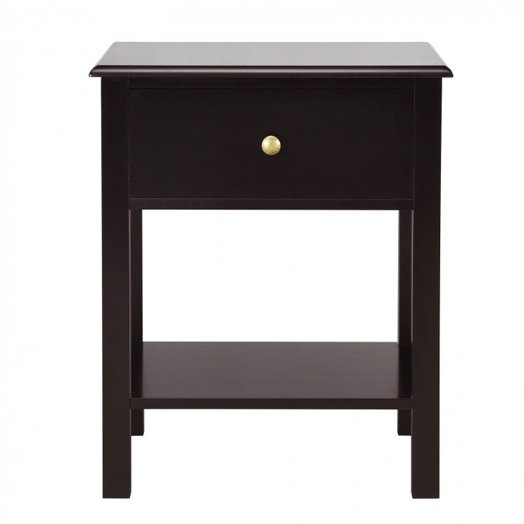 Modern Nightstand with Storage Drawer and Shelf – Brown