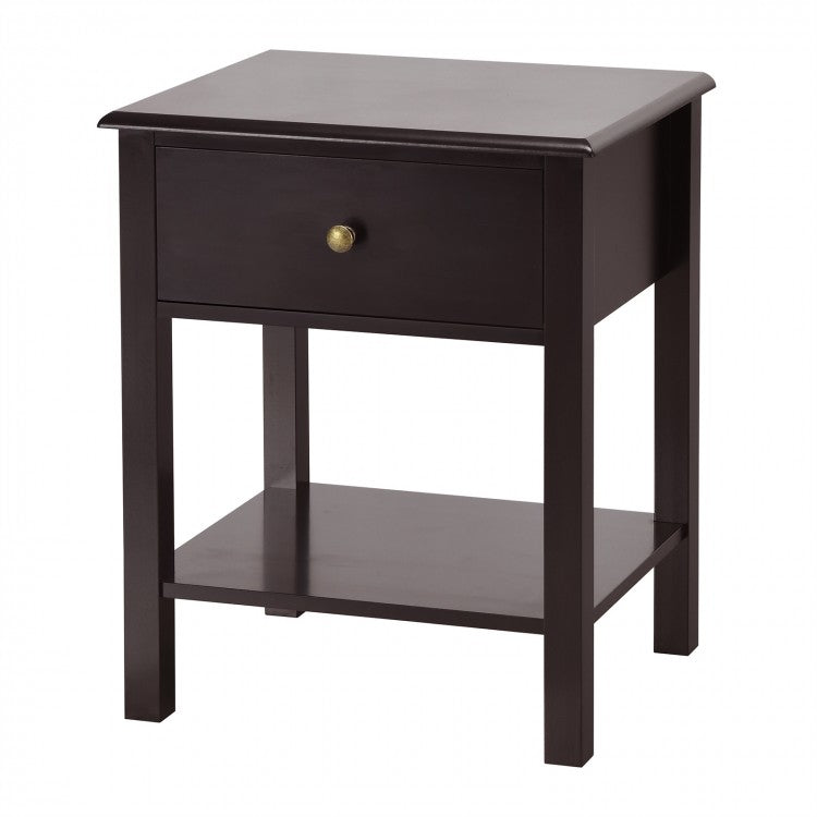 Modern Nightstand with Storage Drawer and Shelf – Brown