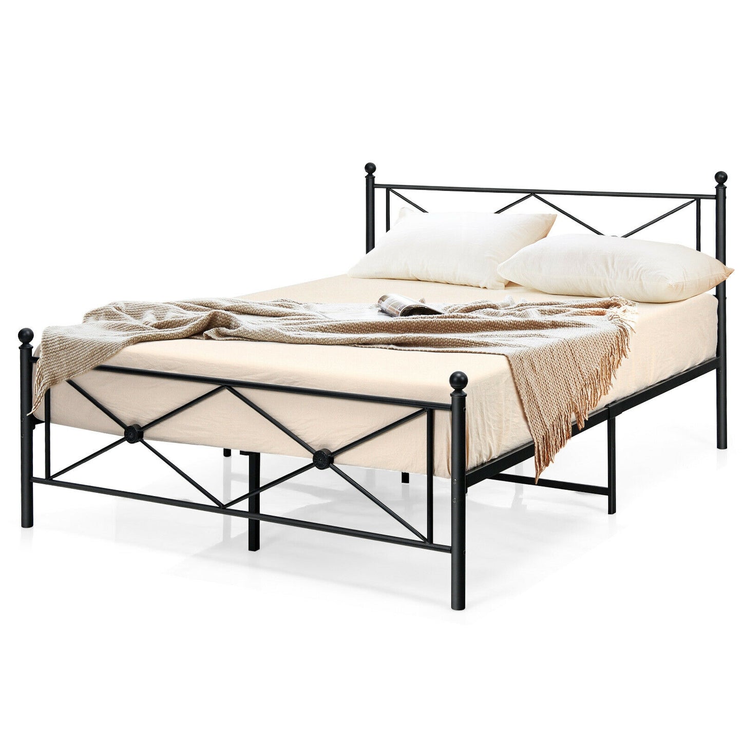 Sturdy Metal Platform Bed Frame with Headboard – Full Size