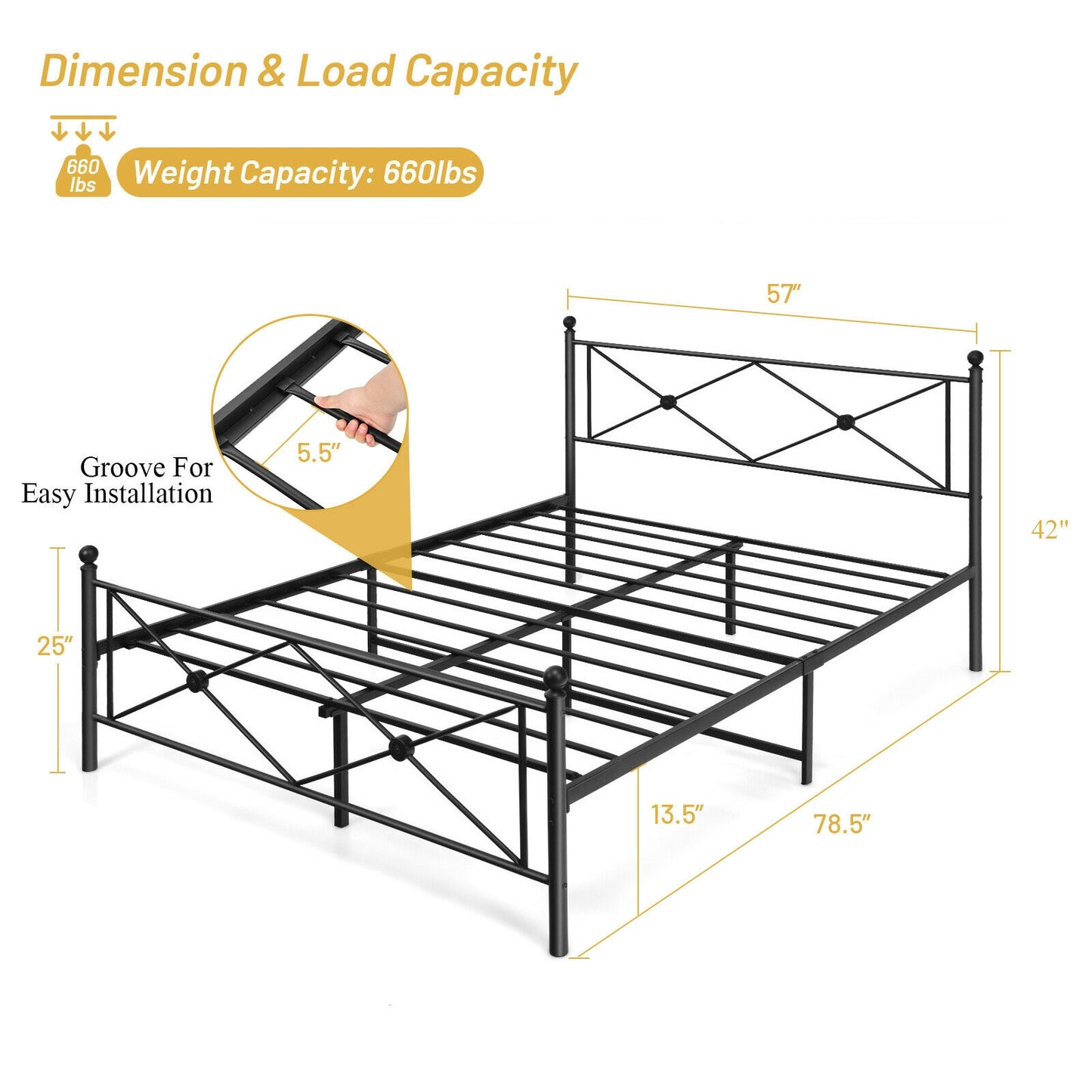 Sturdy Metal Platform Bed Frame with Headboard – Full Size