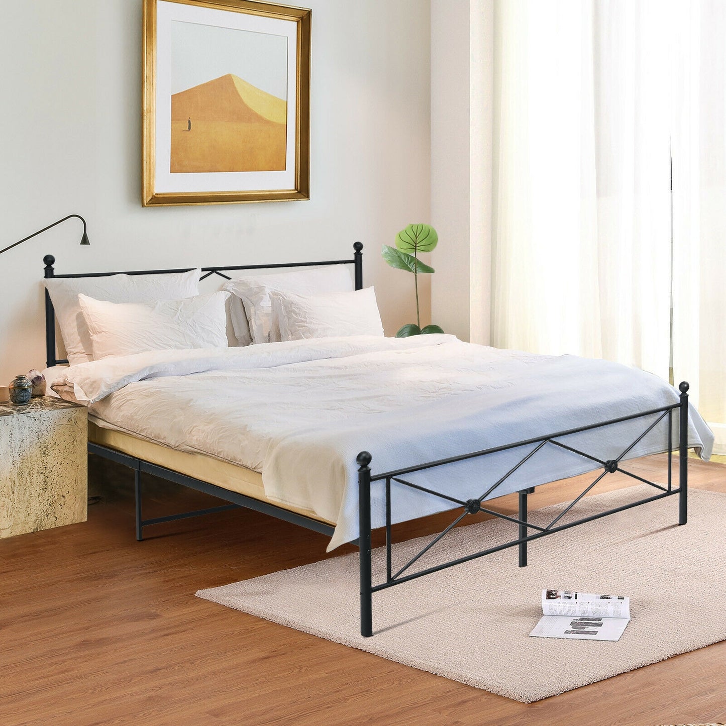 Sturdy Metal Platform Bed Frame with Headboard – Full Size