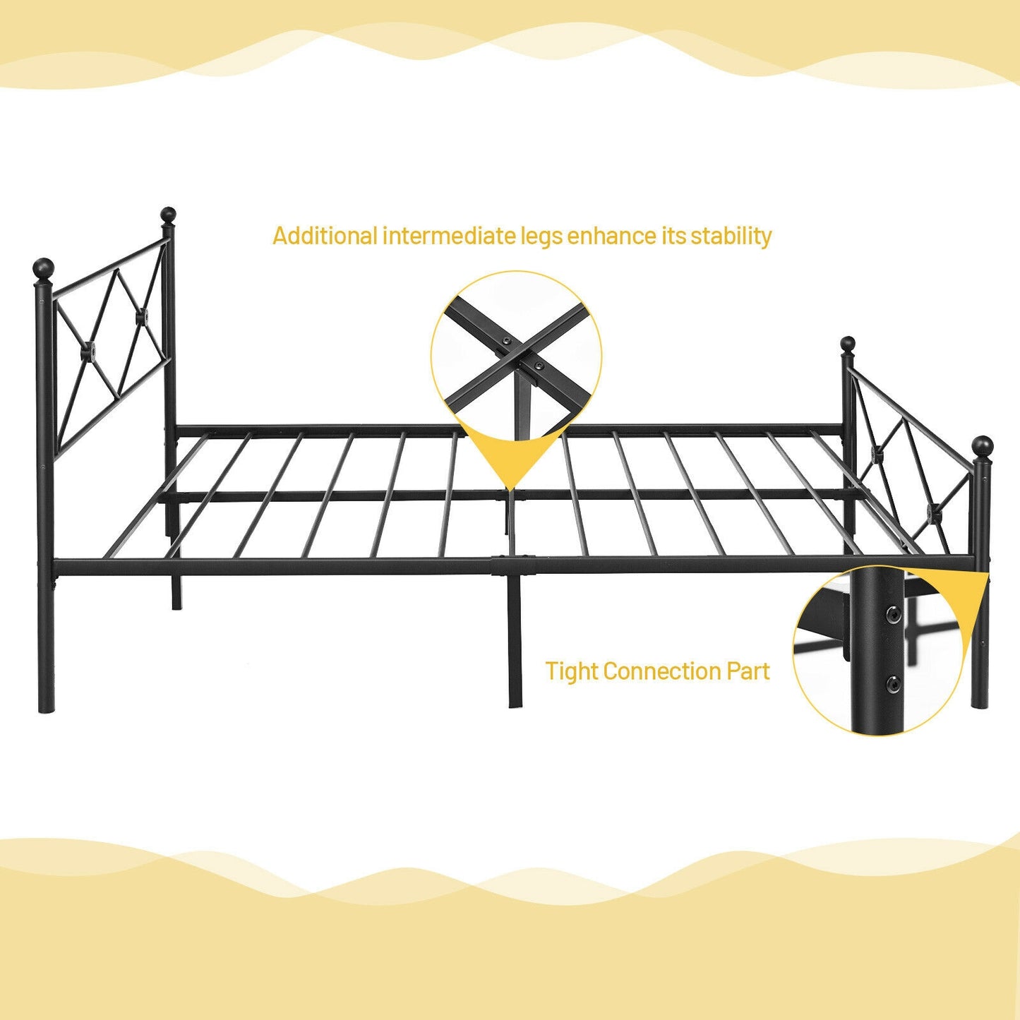 Sturdy Metal Platform Bed Frame with Headboard – Full Size