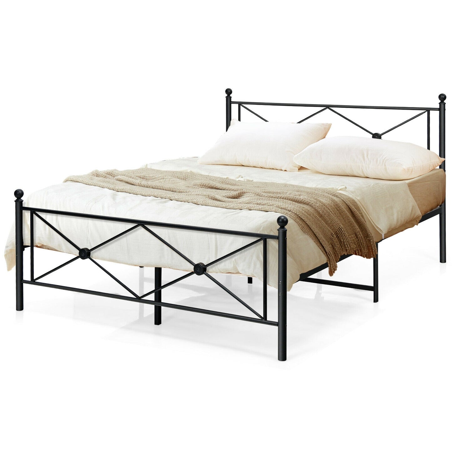 Sturdy Metal Platform Bed Frame with Headboard – Queen Size