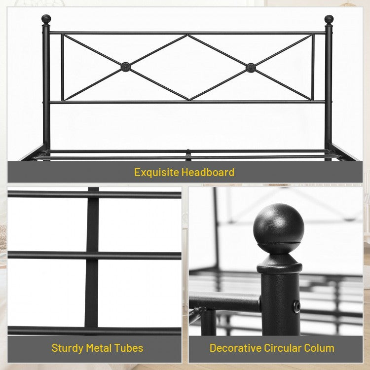 Sturdy Metal Platform Bed Frame with Headboard – Queen Size