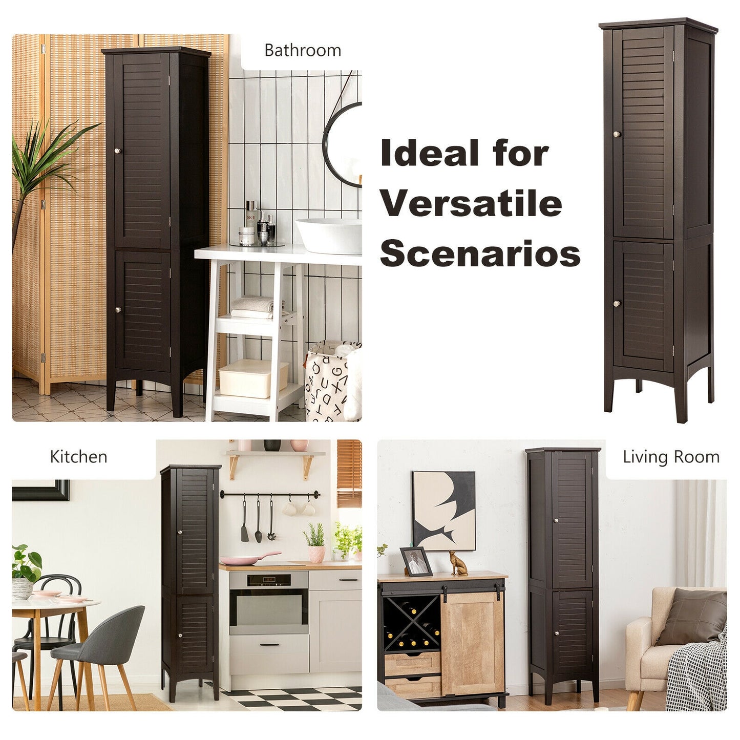 Multi Functional Freestanding Storage Cabinet for Bathroom, Kitchen, and Living Room