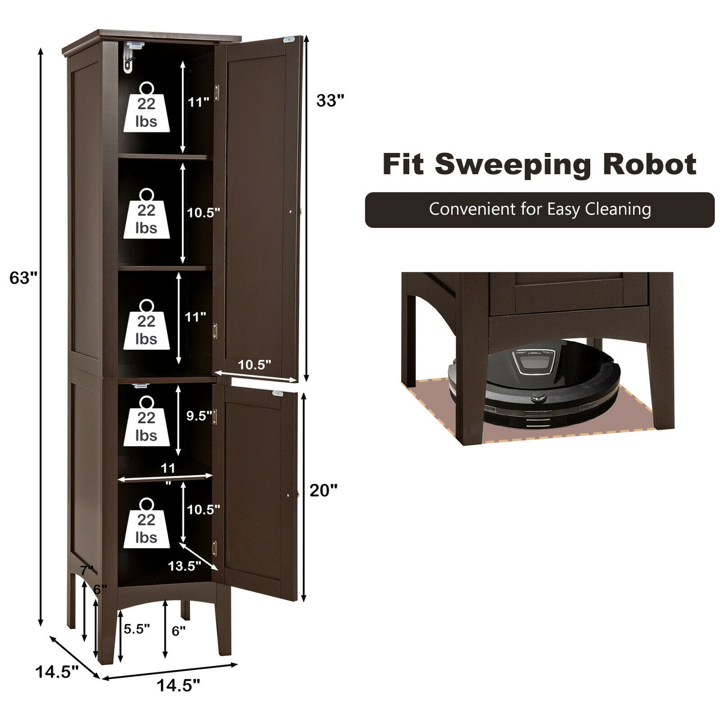 Multi Functional Freestanding Storage Cabinet for Bathroom, Kitchen, and Living Room