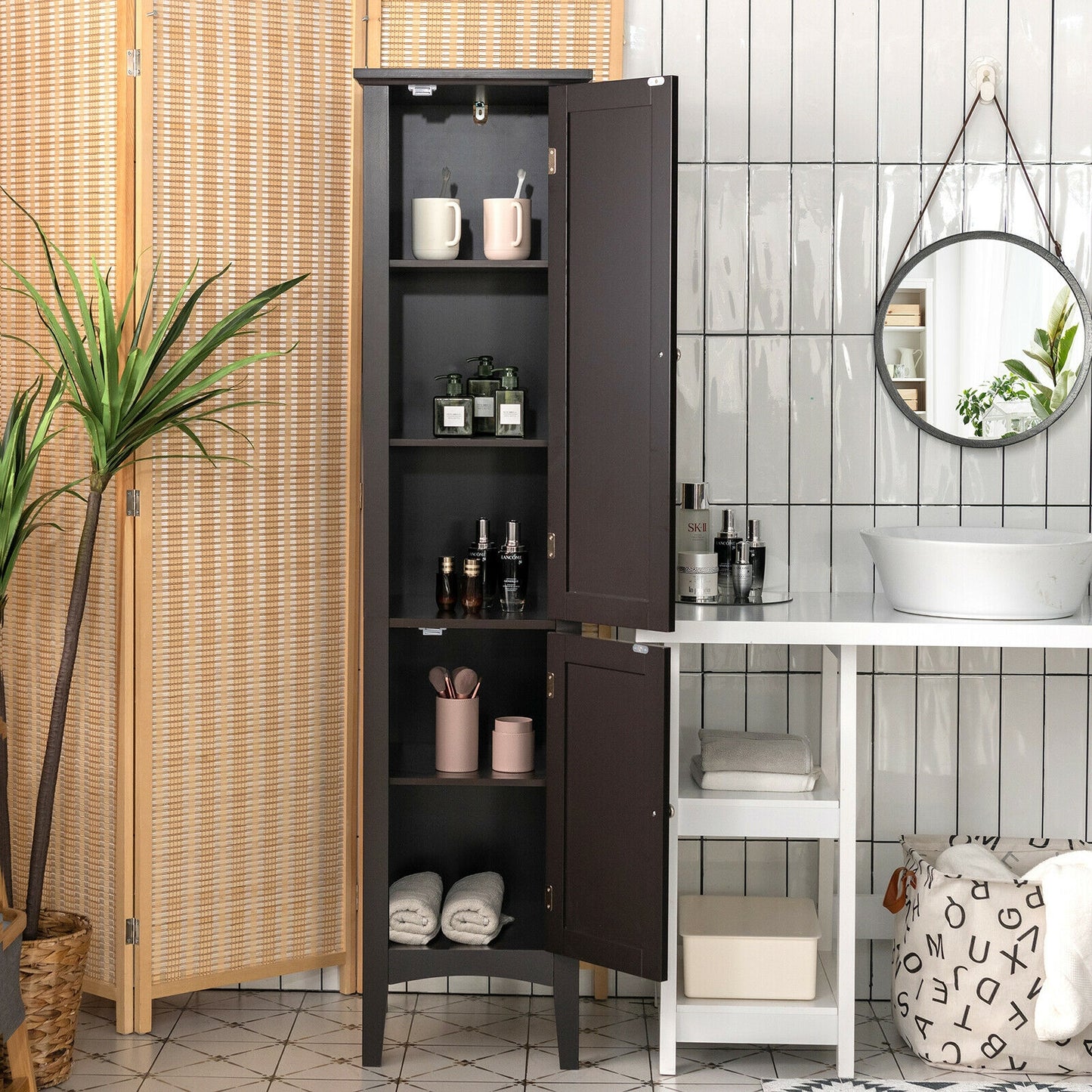 Multi Functional Freestanding Storage Cabinet for Bathroom, Kitchen, and Living Room