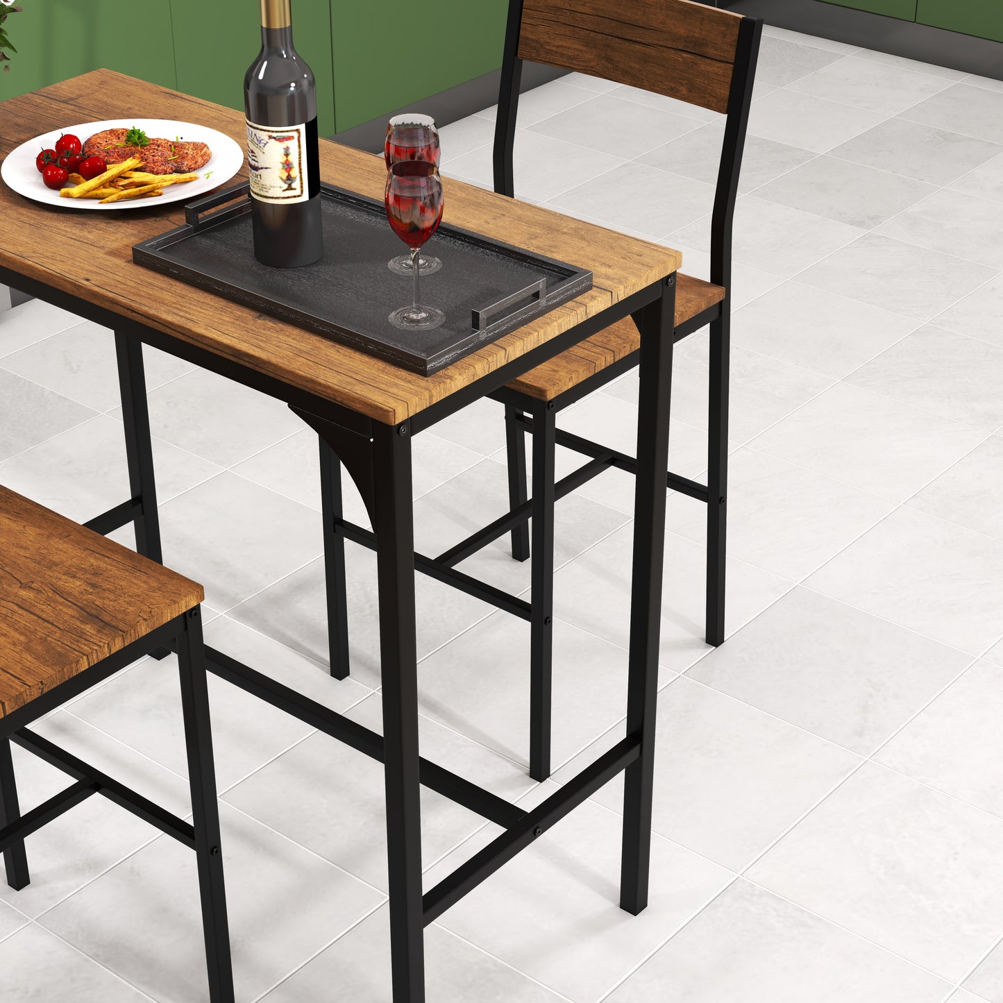Modern 3 Piece Pub Dining Set with Bar Height Table and Two Ergonomic Stools - Black