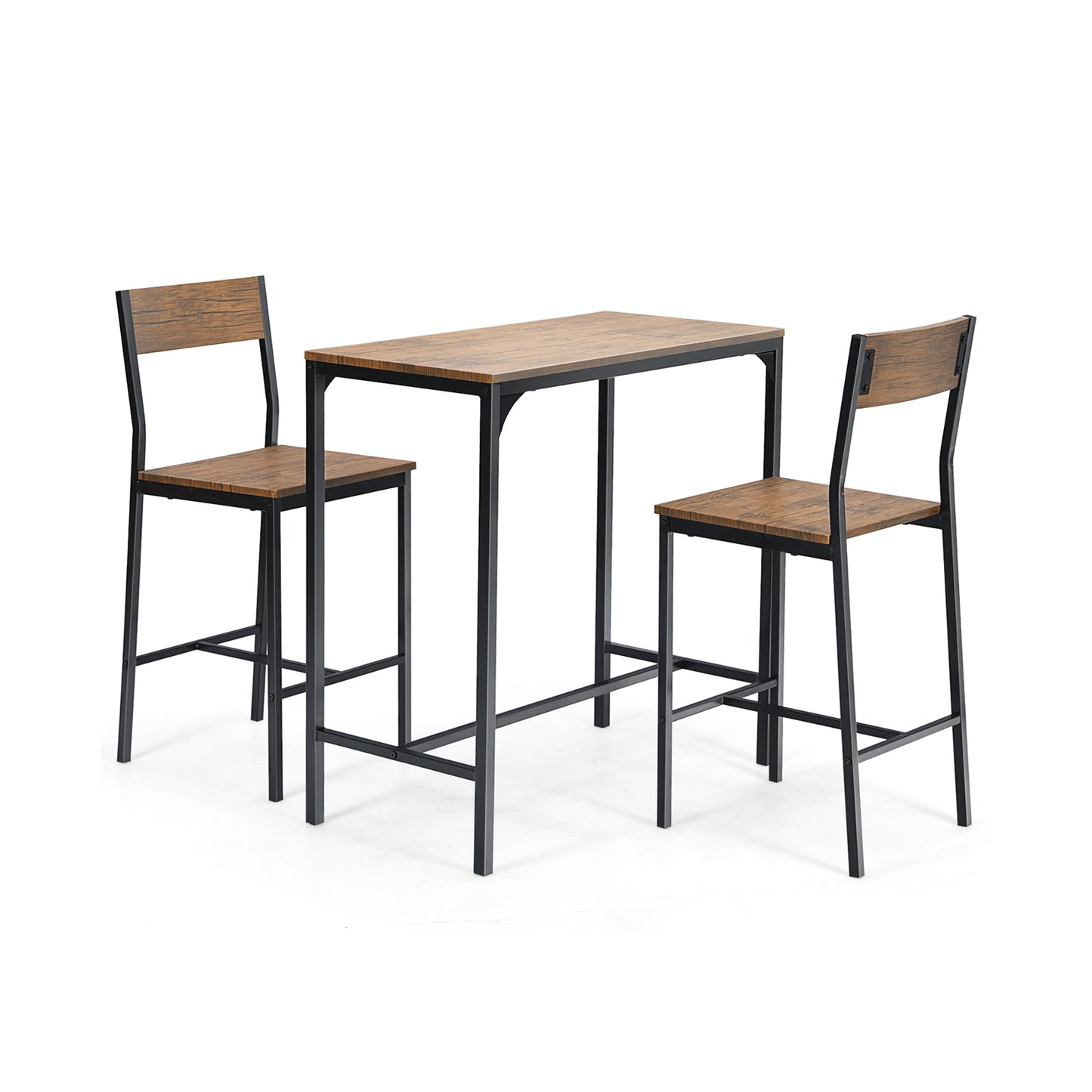 Modern 3 Piece Pub Dining Set with Bar Height Table and Two Ergonomic Stools - Black