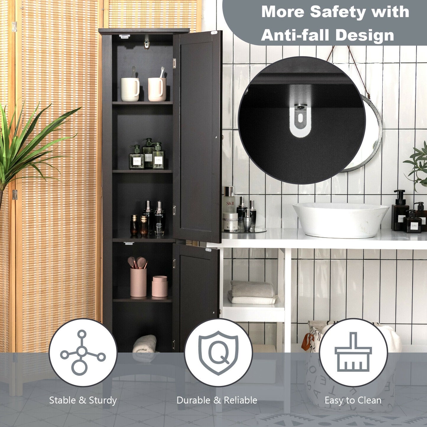 Multi Functional Freestanding Storage Cabinet for Bathroom, Kitchen, and Living Room