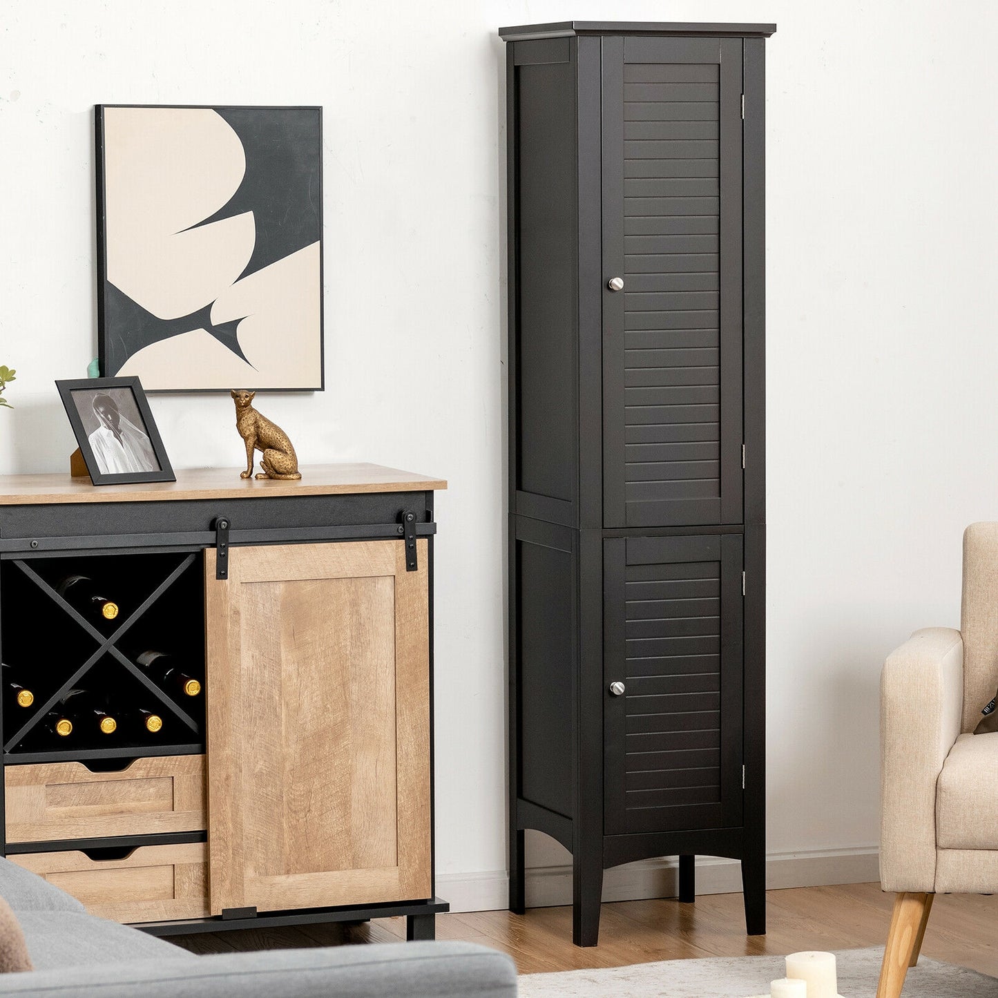 Multi Functional Freestanding Storage Cabinet for Bathroom, Kitchen, and Living Room