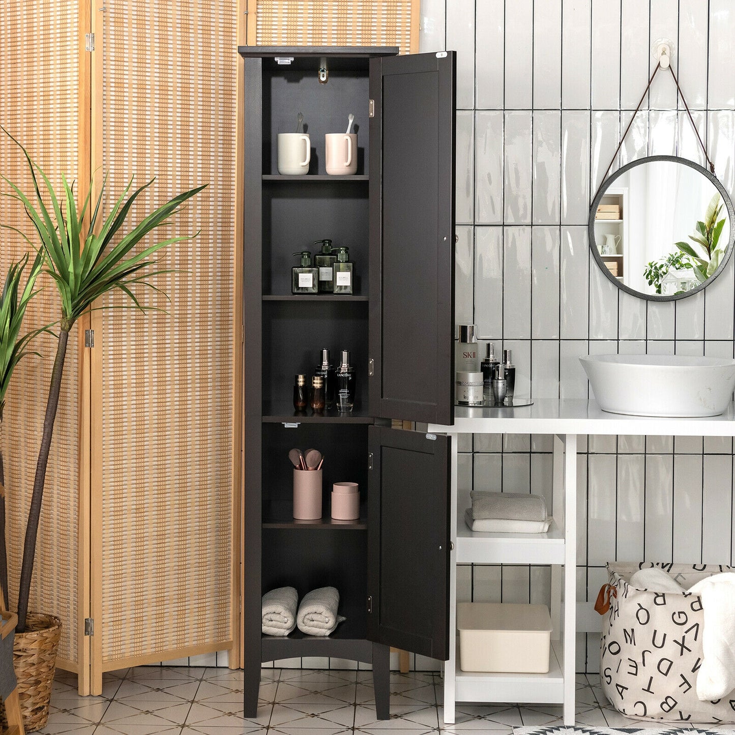 Multi Functional Freestanding Storage Cabinet for Bathroom, Kitchen, and Living Room
