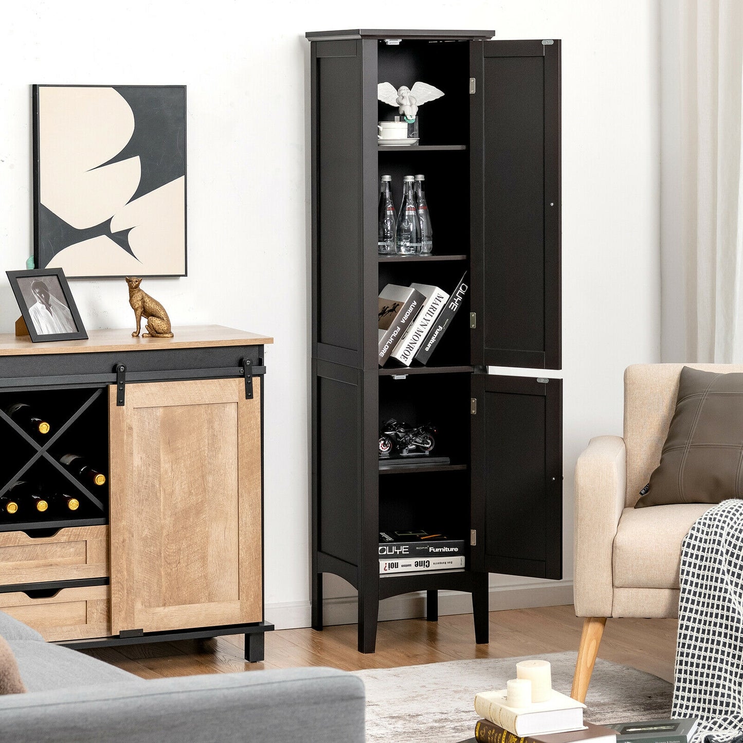 Multi Functional Freestanding Storage Cabinet for Bathroom, Kitchen, and Living Room