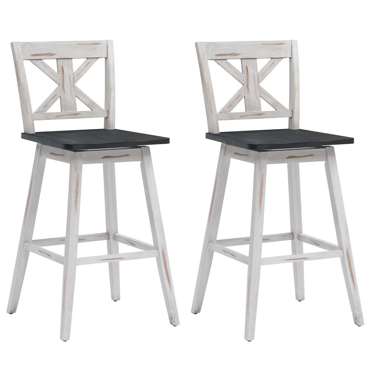 360 Degree Swivel Bar Stools Set of 2 with Backrest in White for Home or Bistro