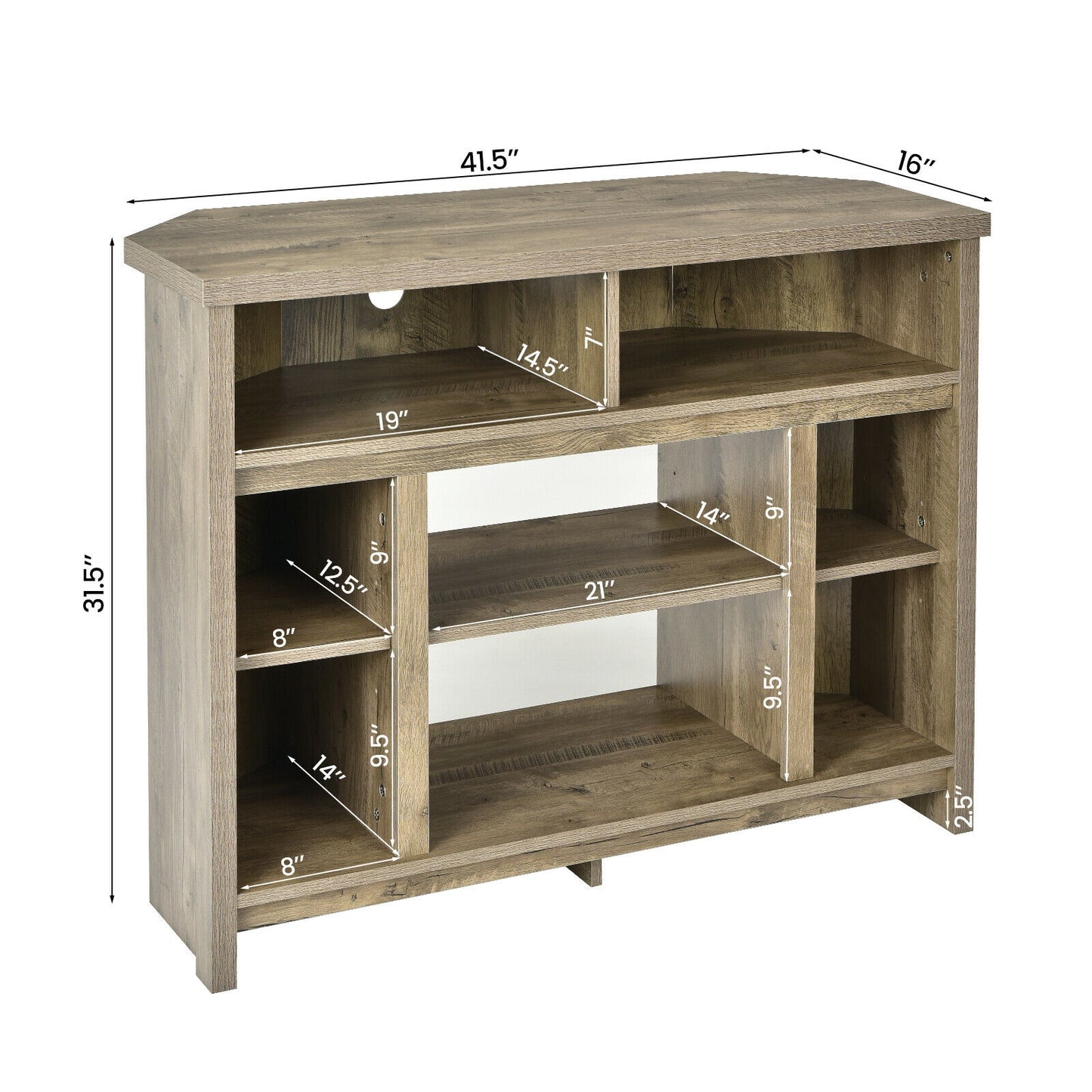Sleek Space-Saving Corner TV Console with Adjustable Shelves for 48 Inch TVs - Natural