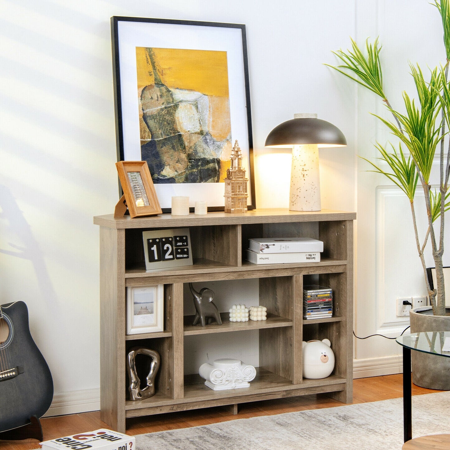 Sleek Space-Saving Corner TV Console with Adjustable Shelves for 48 Inch TVs - Natural