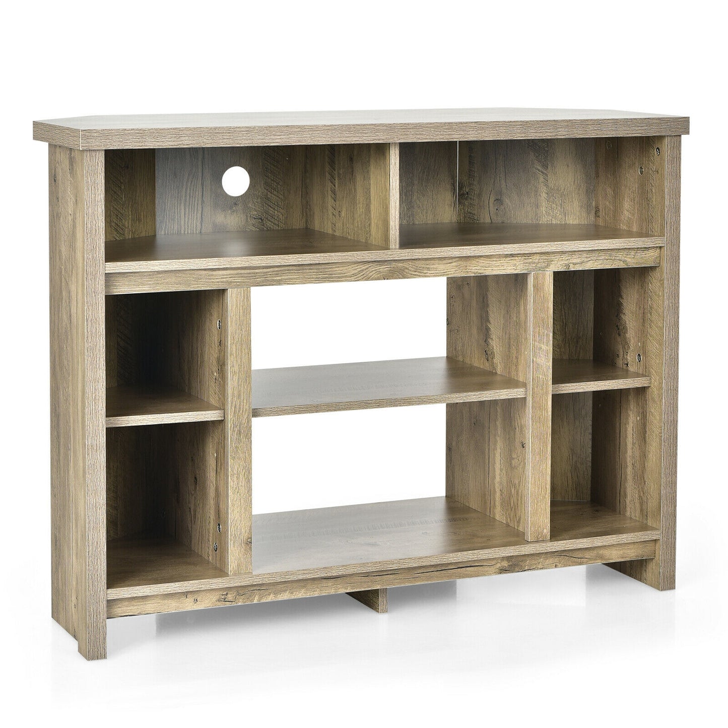 Sleek Space-Saving Corner TV Console with Adjustable Shelves for 48 Inch TVs - Natural