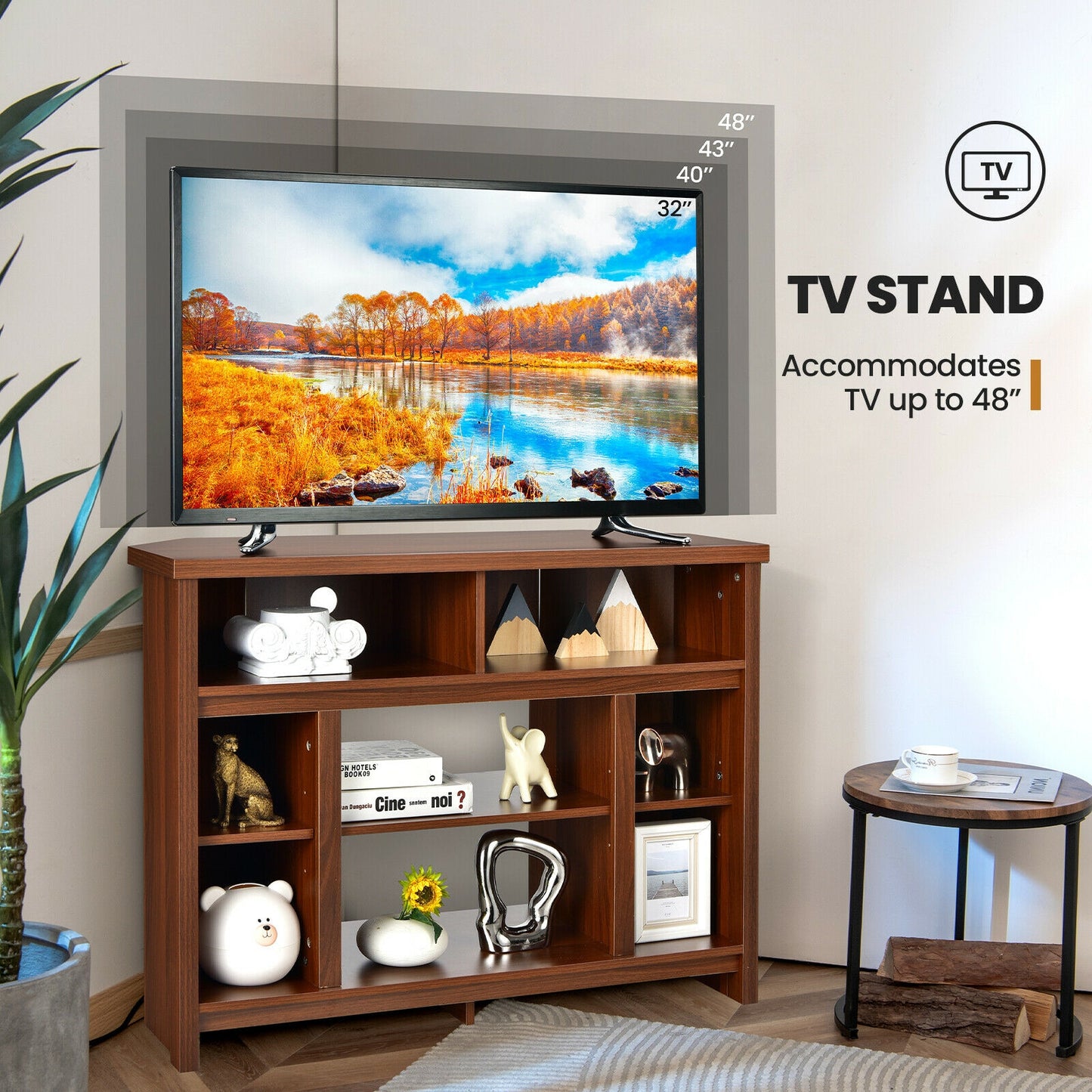 Sleek Space-Saving Corner TV Console with Adjustable Shelves for 48 Inch TVs - Brown