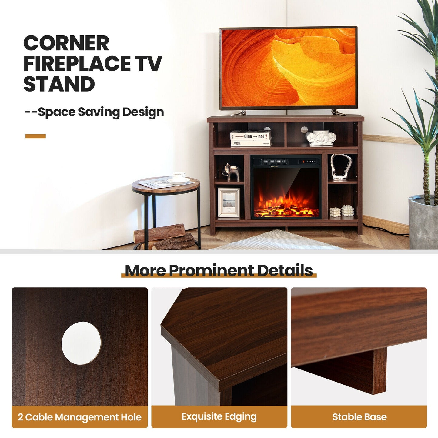 Sleek Space-Saving Corner TV Console with Adjustable Shelves for 48 Inch TVs - Brown
