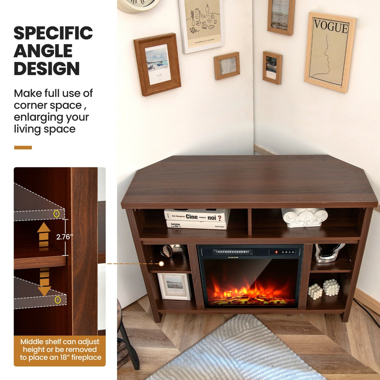 Sleek Space-Saving Corner TV Console with Adjustable Shelves for 48 Inch TVs - Brown