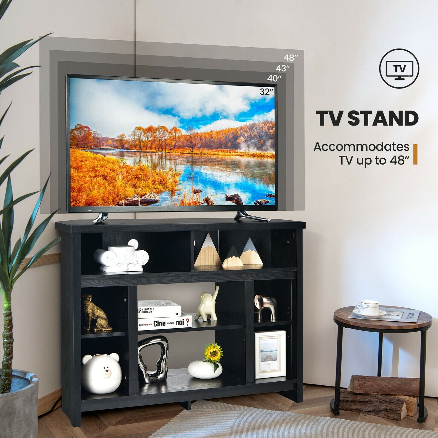 Sleek Space-Saving Corner TV Console with Adjustable Shelves for 48 Inch TVs - Black
