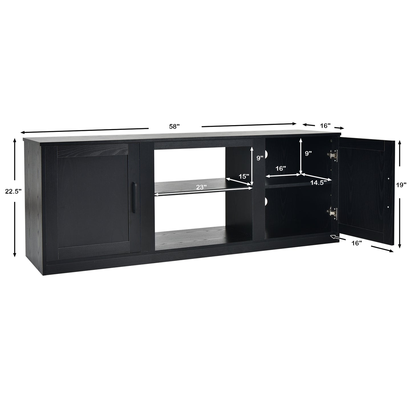 Rustic Entertainment Center for TVs up to 65 Inch with Cabinets and Fireplace Slot 58 Inch - Black