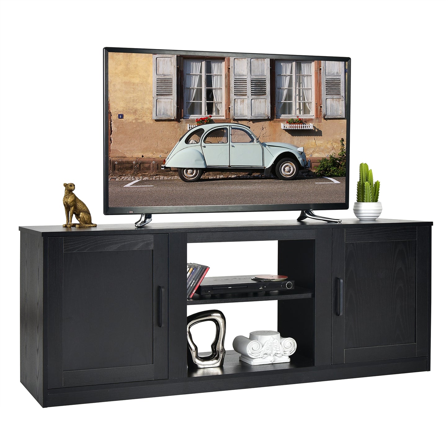 Rustic Entertainment Center for TVs up to 65 Inch with Cabinets and Fireplace Slot 58 Inch - Black
