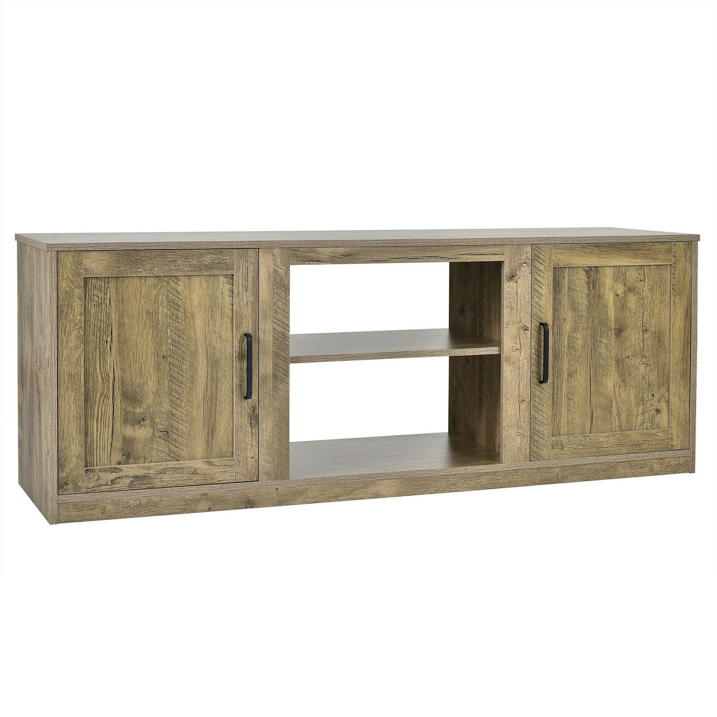 Rustic Entertainment Center for TVs up to 65 Inch with Cabinets and Fireplace Slot 58 Inch - Natural