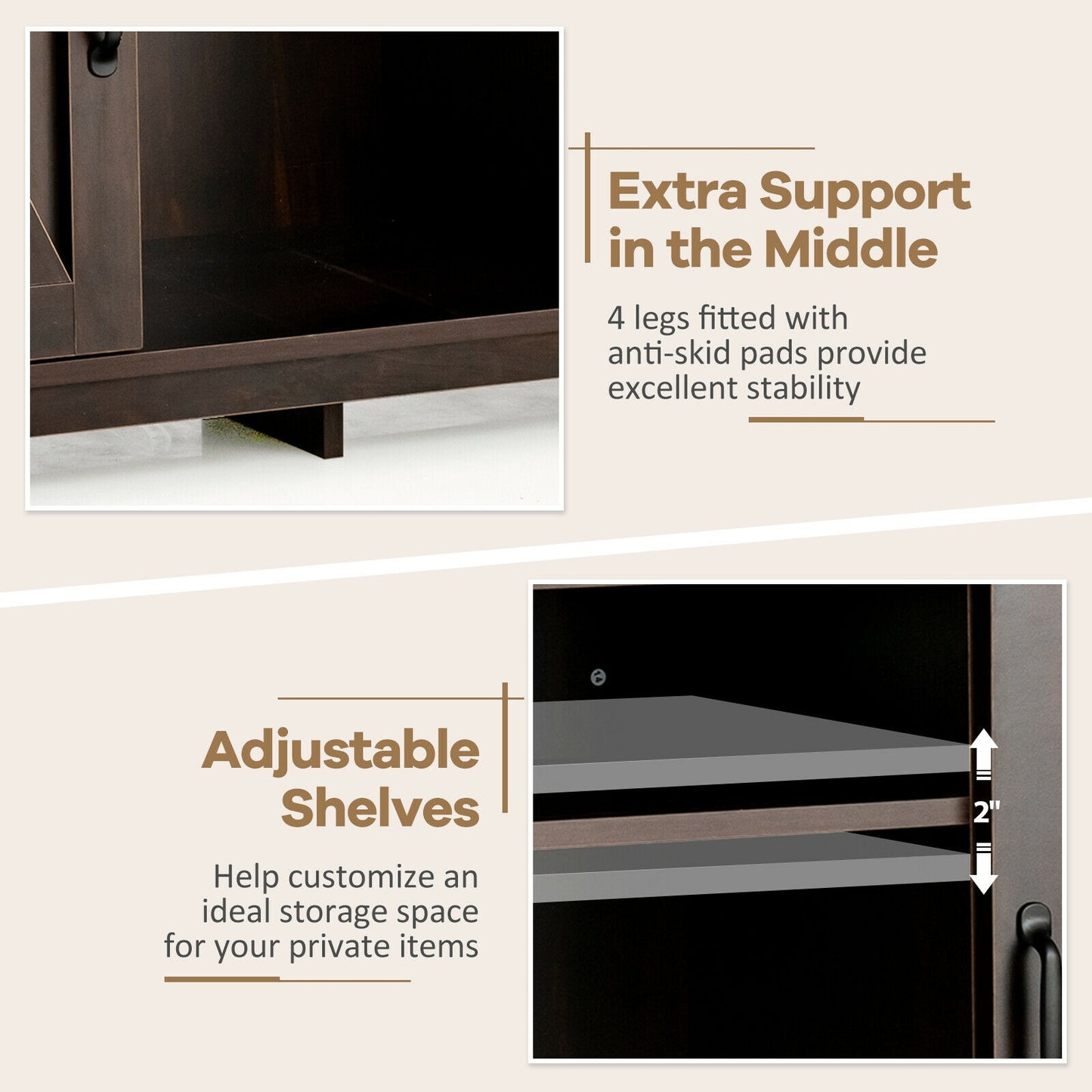 Farmhouse Buffet Cabinet with Removable Wine Rack and Storage Cabinets - Dark Brown