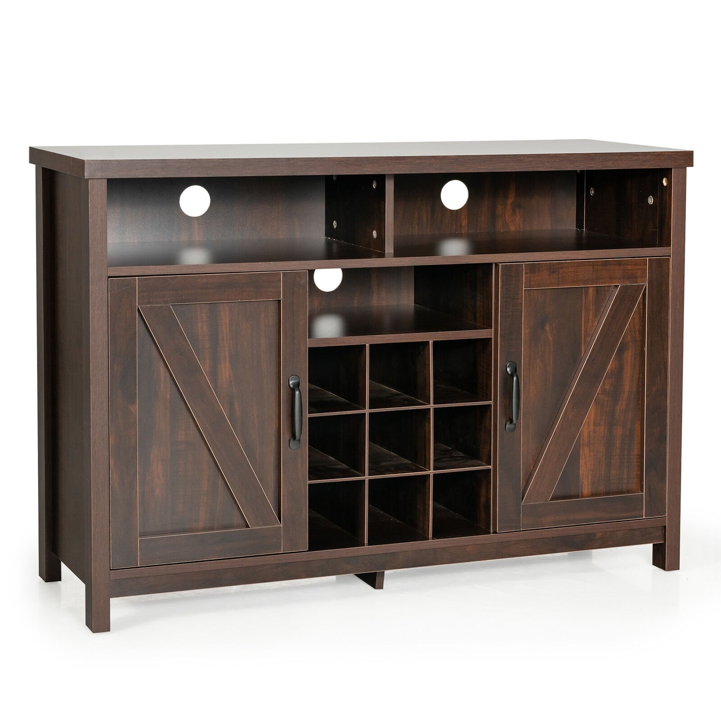 Farmhouse Buffet Cabinet with Removable Wine Rack and Storage Cabinets - Dark Brown